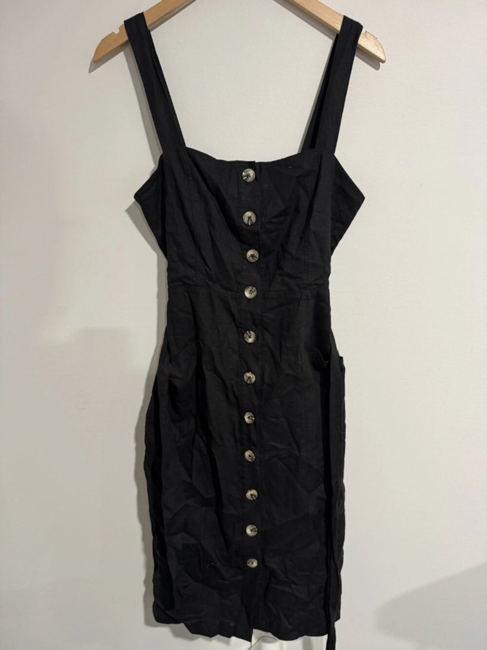 Forever 21 Women's Black Button-Front Linen Blend Midi Dress Size S NWT